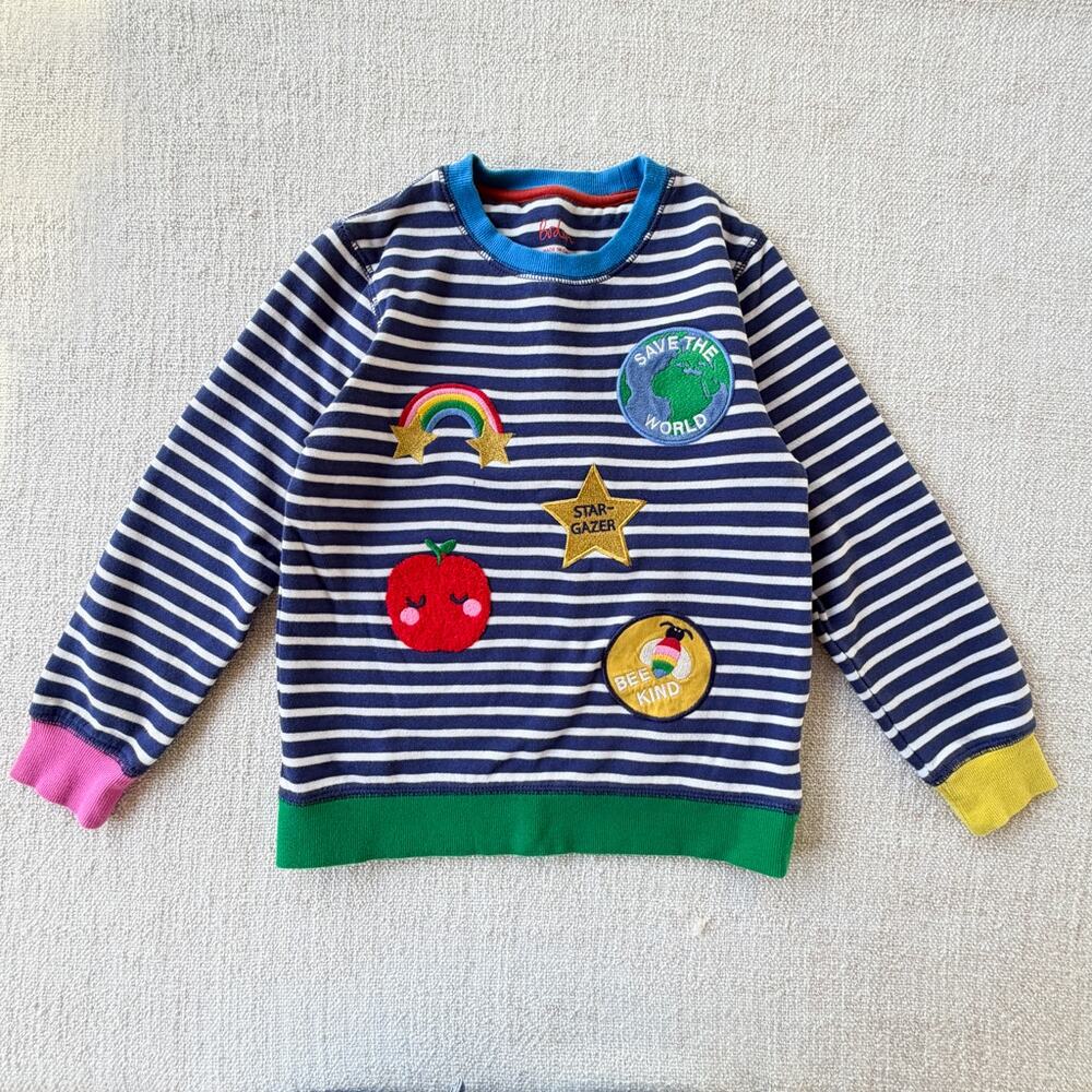 Mini Boden Blue Stripe Applique Sweatshirt VGUC 7/8